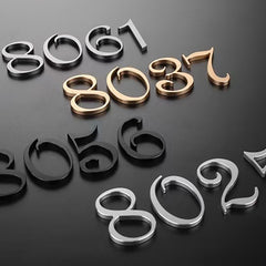 Custom gold silver house numbers hotel indoor door signs engraved stainless steel letters