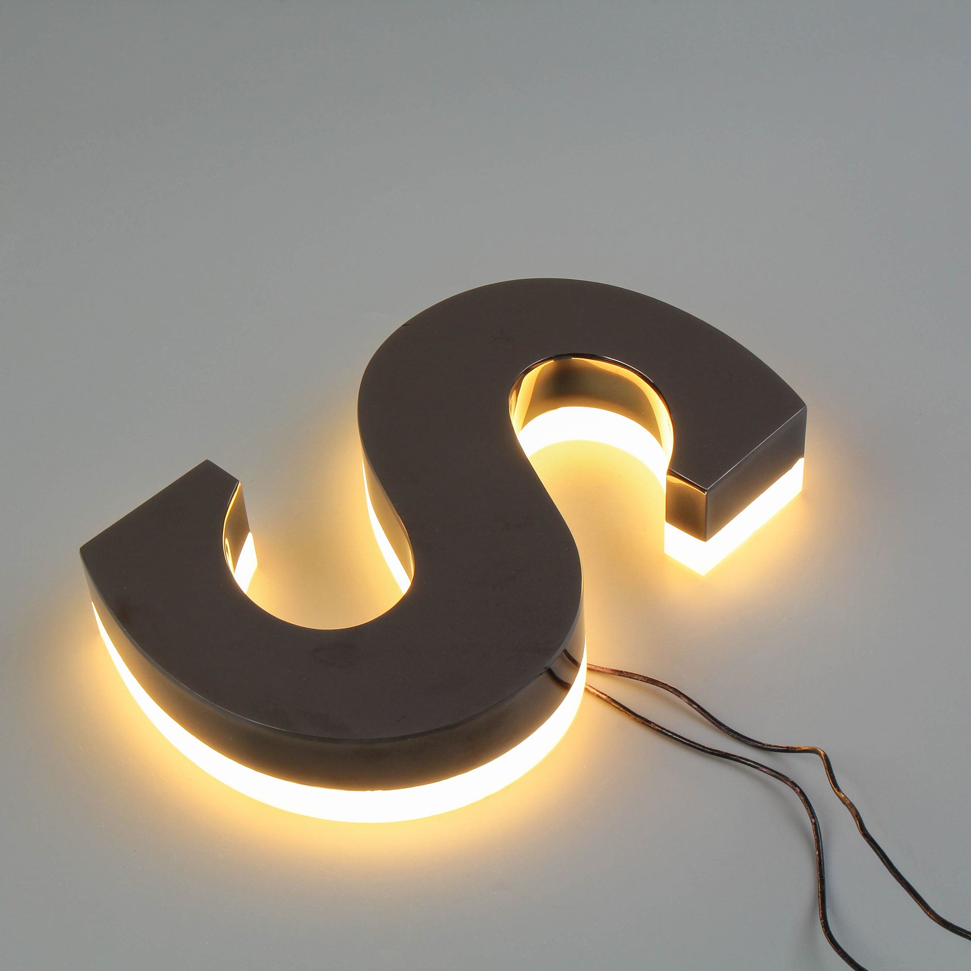 Custom Black Backlit Letters in Stainless Steel | Blue LED Glow |  LED Stainless Steel Signage |  Lighting for Business