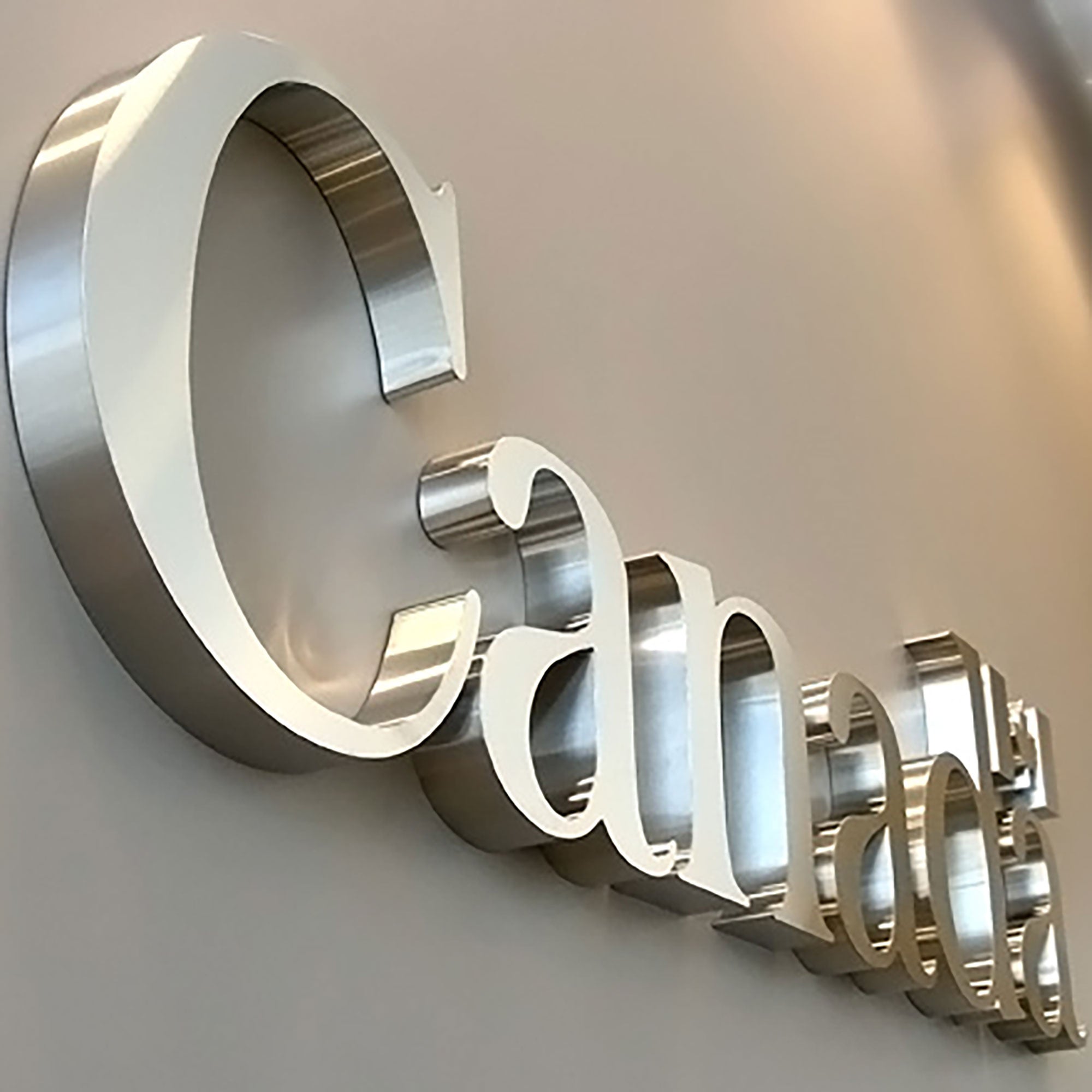 Metal 3D logo Brushed Surface Silver Non Illuminated Channel Letters Indoor Lobby Signage Main image