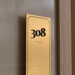 Plastic Braille Door Signage, Gold Finished Acrylic Plate Sign, Office Boardroom Directional Sign, ADA Signs Raised Texts & Grade 2 Braille