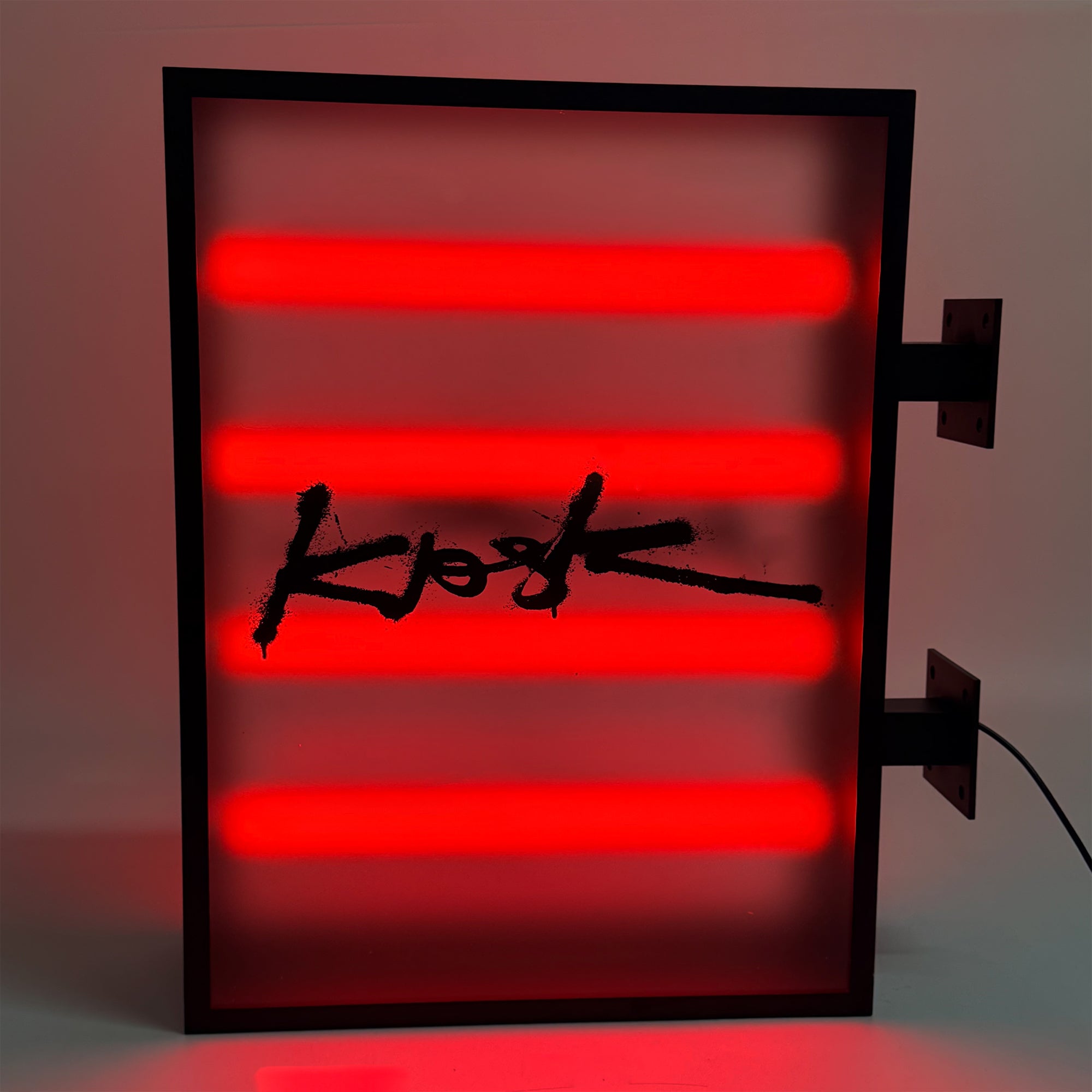 Double Sided LED Tube Light Box Sign | Red Illuminated Hanging Sign with Black Stainless Steel Frame