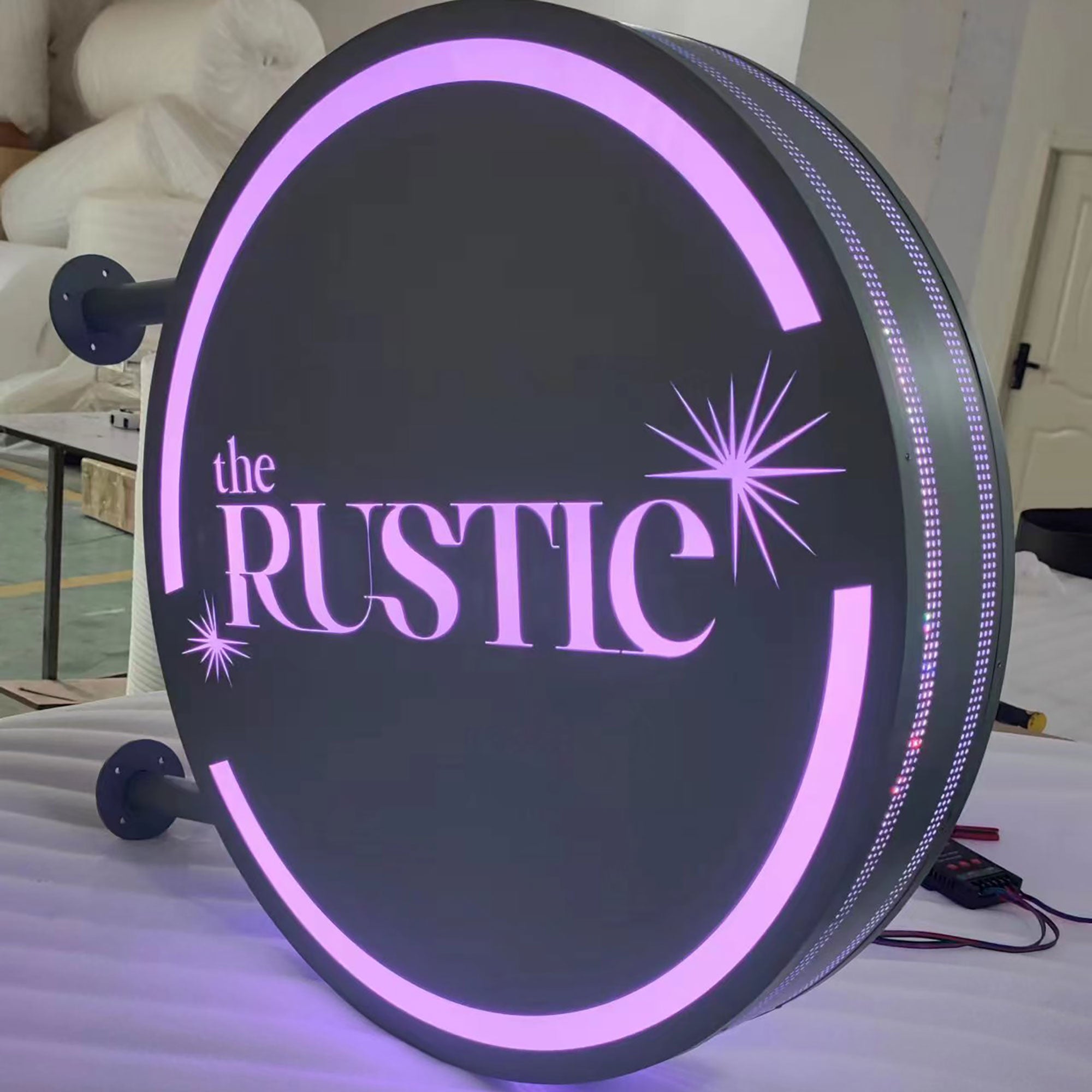 Double Sided Custom Sign, RGB LED Sign, Store Front Sign, Personalized Sign, Wall Blade Sign, Outdoor Sign, Double Sided Projecting Light Box, Round Lightbox Sign