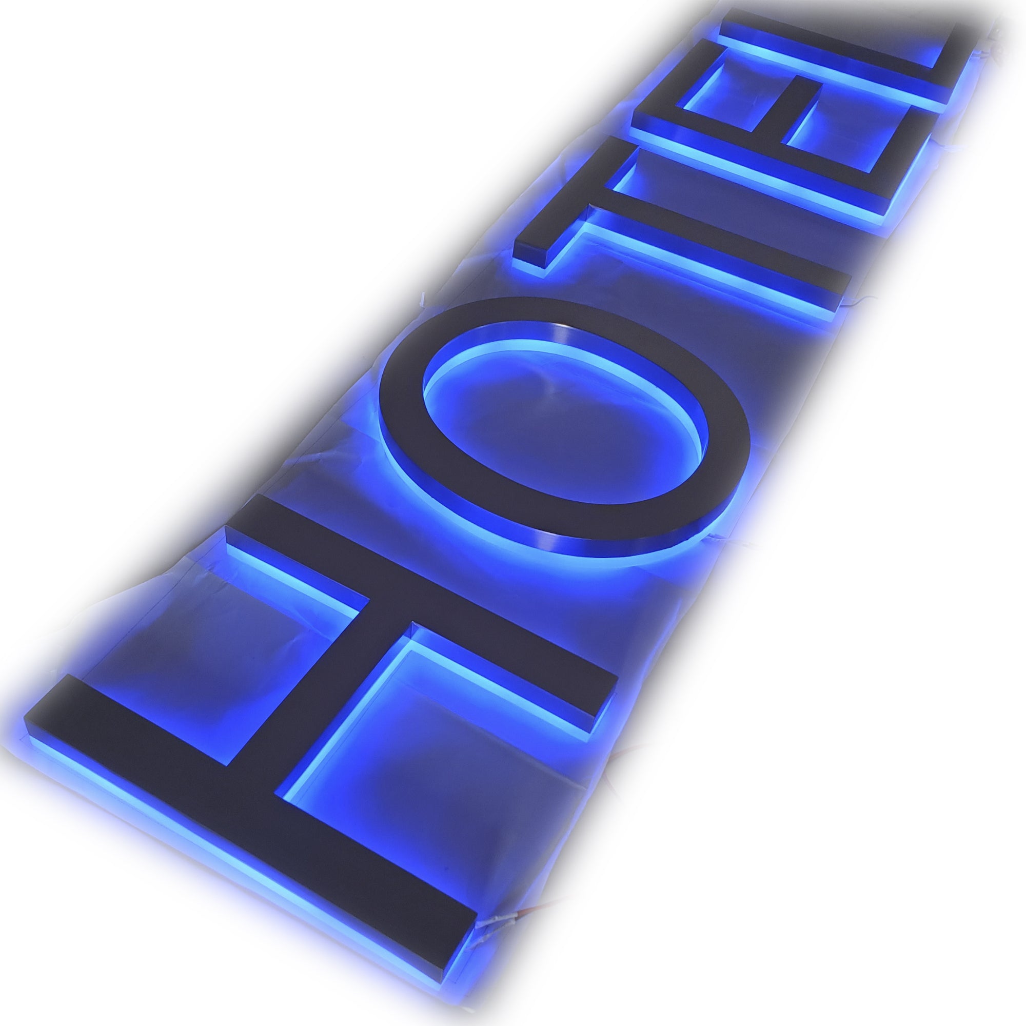3D Blue LED Sign Light Brushed Metal Channel Letter for Shop | Custom LED Backlit Letters Stainless Steel Letter Sign for Hotel Secondary image