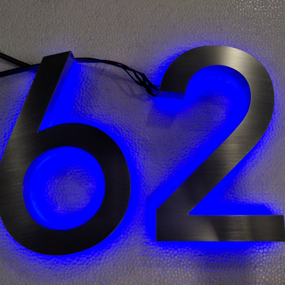 Custom Black Stainless Steel RGB Halo Lit LED Channel Letters – Backlit Sign for Storefront