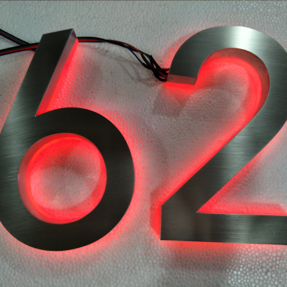 Custom Black Stainless Steel RGB Halo Lit LED Channel Letters – Backlit Sign for Storefront