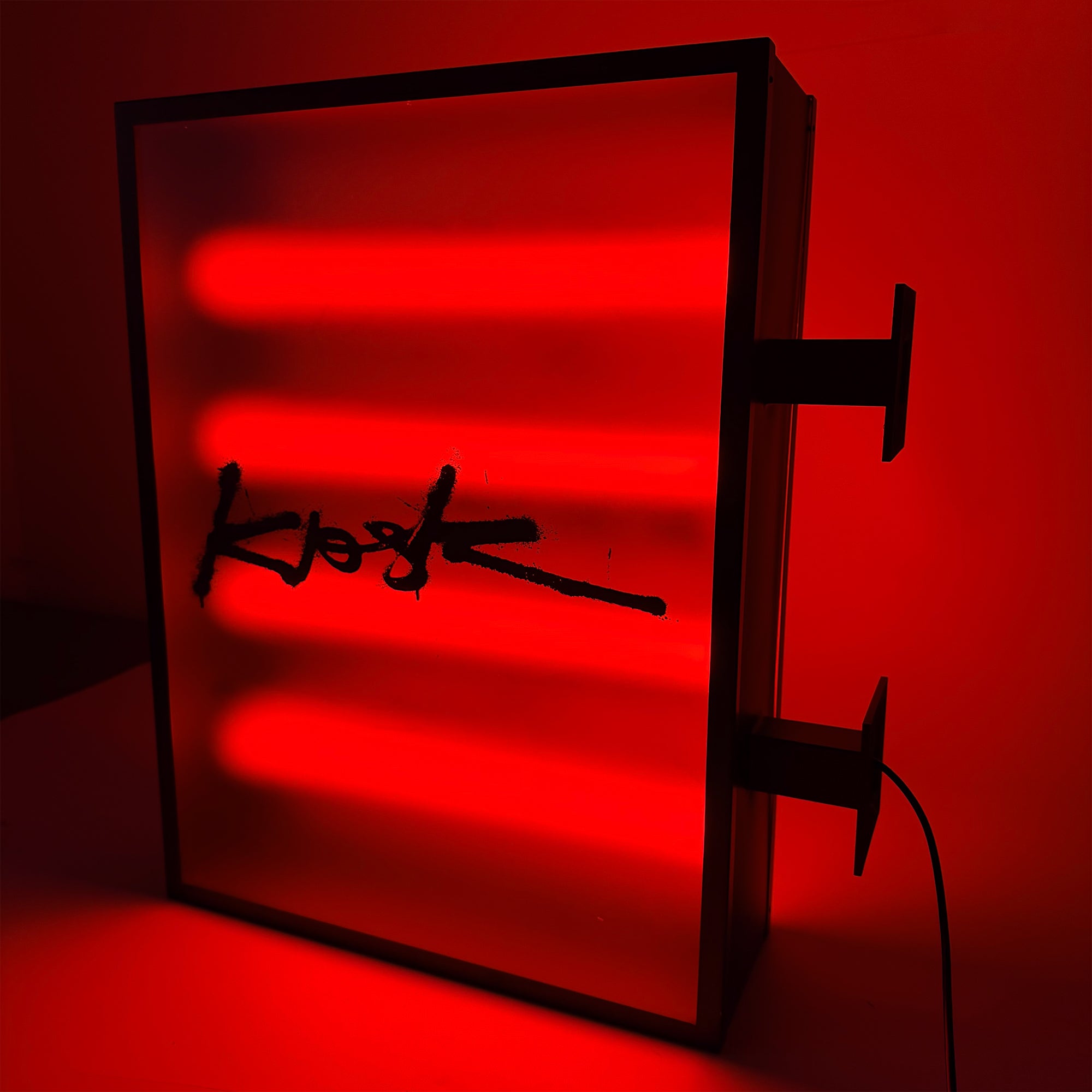 Double Sided LED Tube Light Box Sign | Red Illuminated Hanging Sign with Black Stainless Steel Frame Secondary image