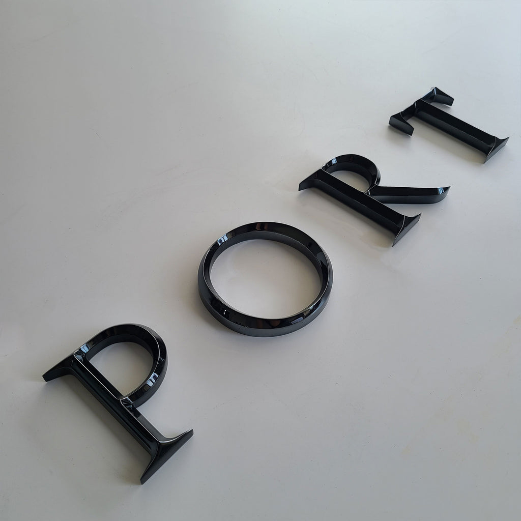 Custom Solid Aluminum Letters for Wall & Business Signage – 3D Tapered Metal Letters, CNC Engraved Non-Lit Sign, Glossy Black Electroplated Finish, Office Storefront Logo Decor