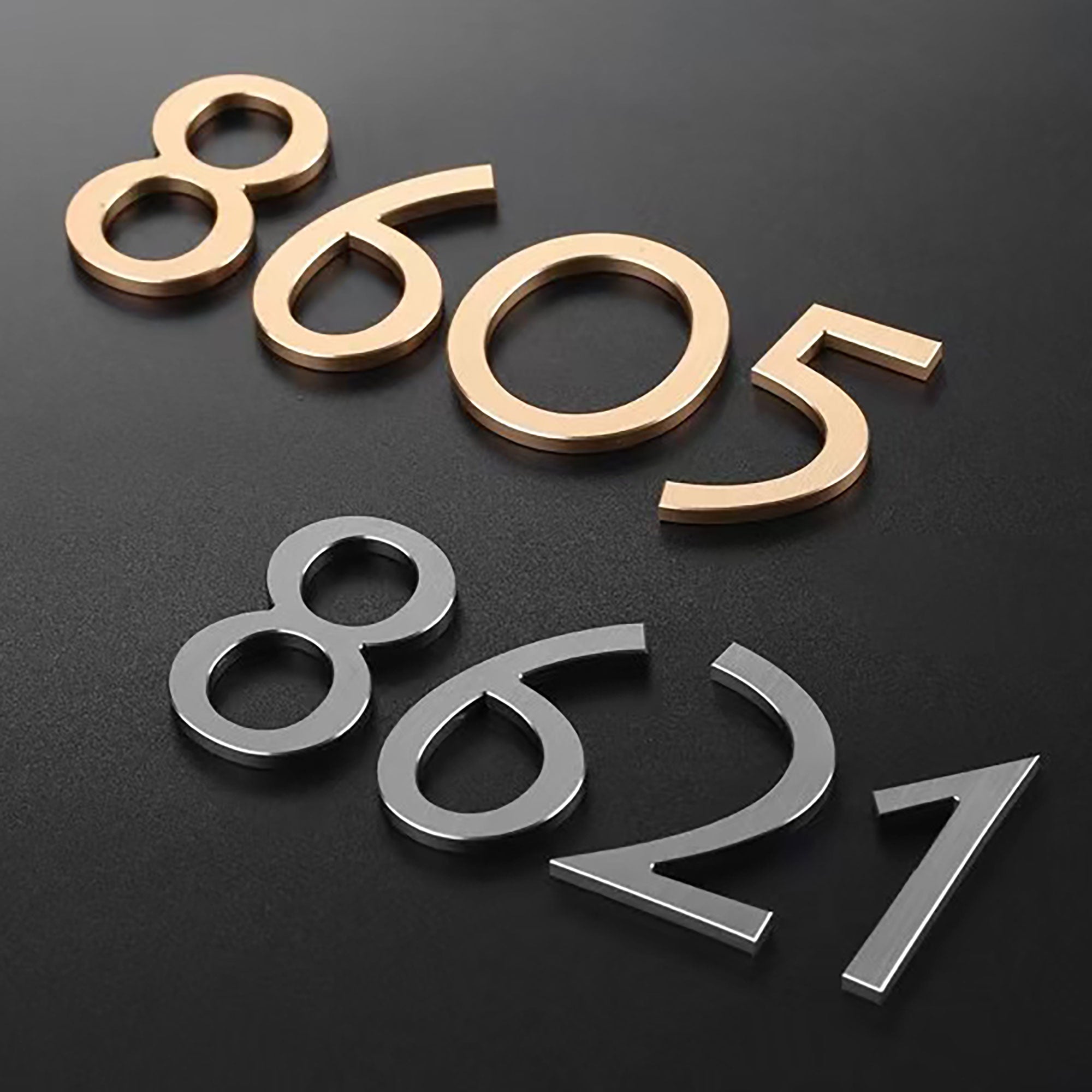 Custom gold silver house numbers hotel indoor door signs engraved stainless steel letters Main image