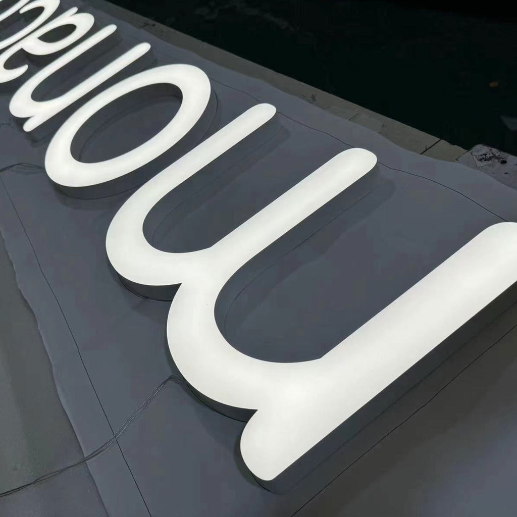 3D Acrylic Front Lit LED Channel Letters – Rimless Custom Face Illuminated Business Sign, Waterproof Outdoor Storefront Signage