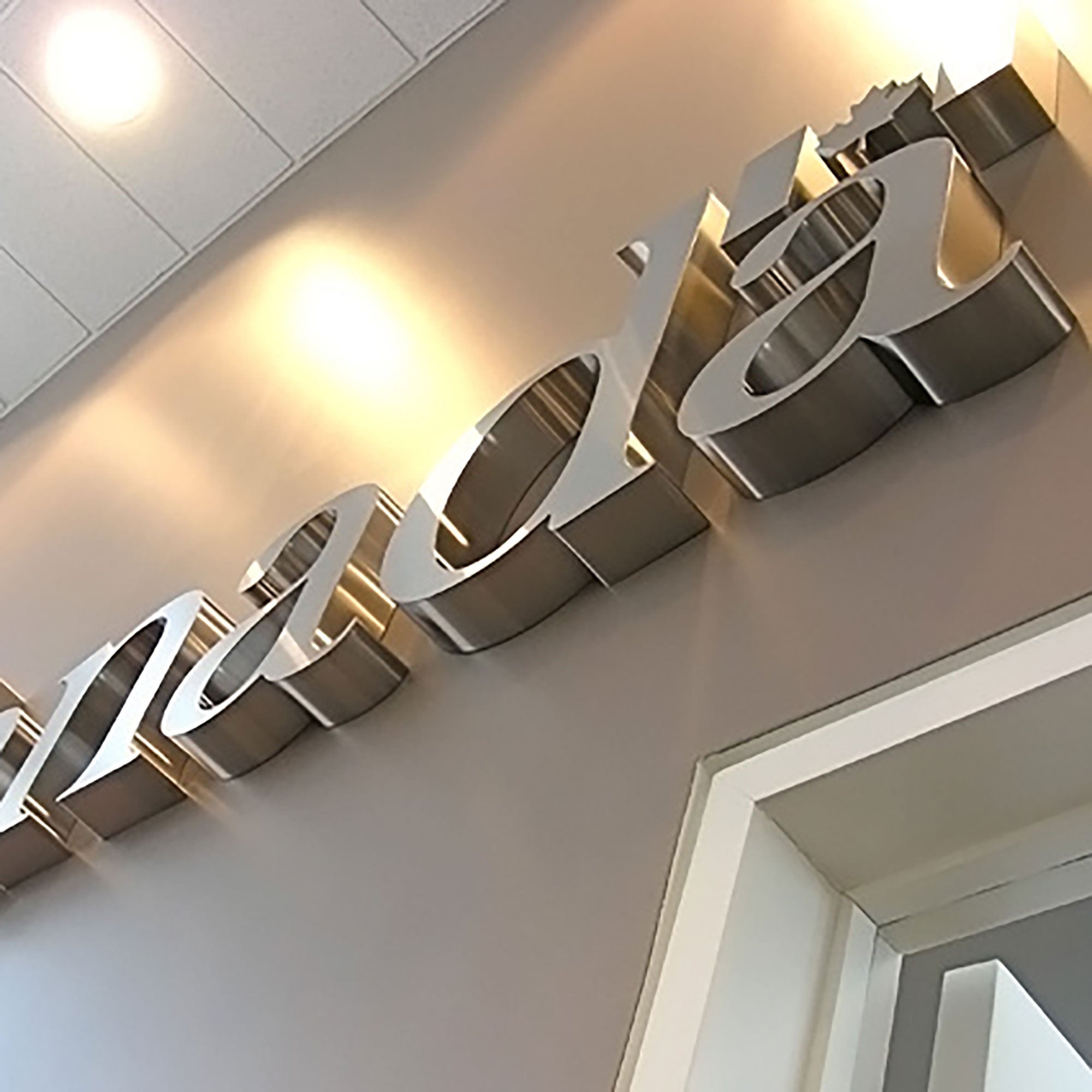 Metal 3D logo Brushed Surface Silver Non Illuminated Channel Letters Indoor Lobby Signage