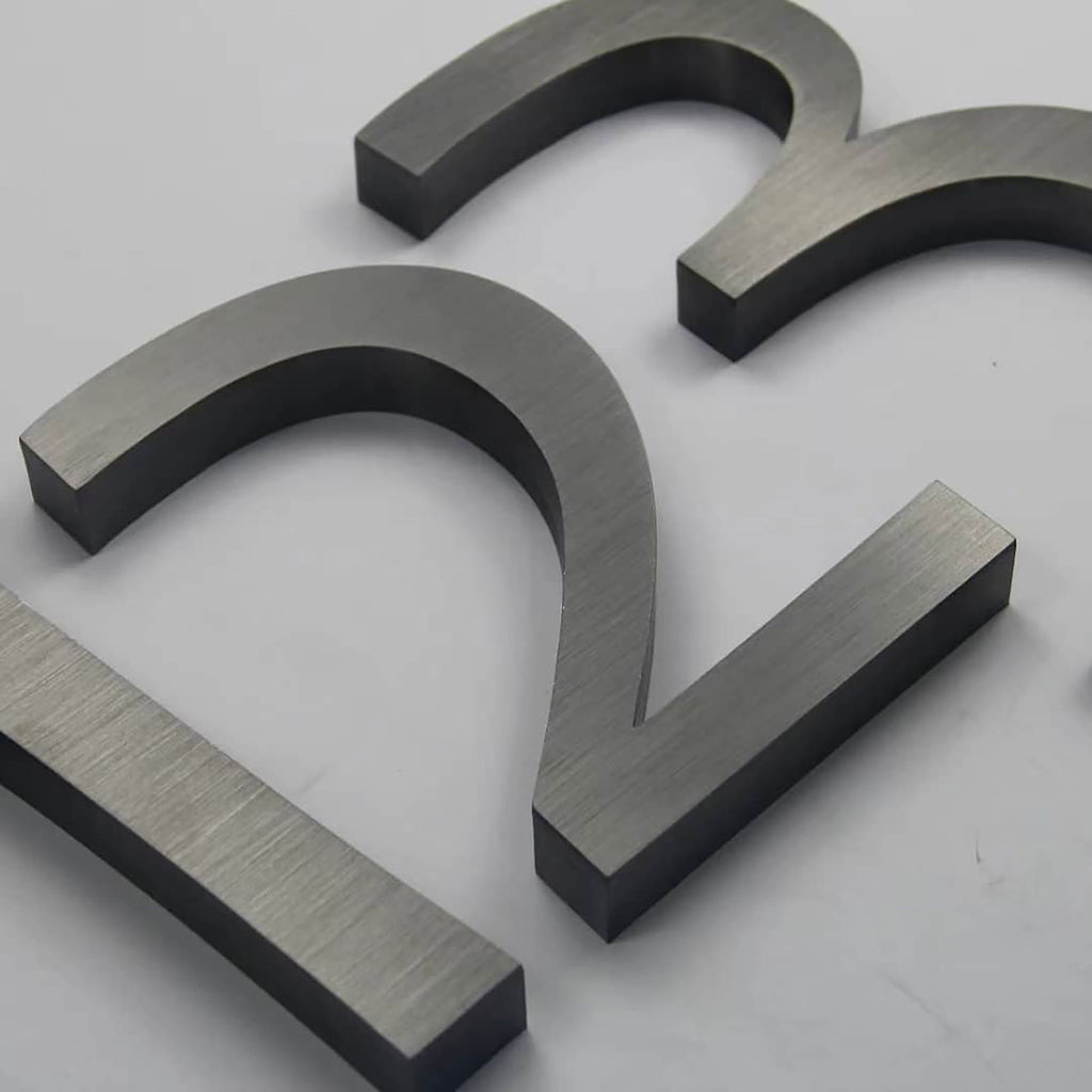 Brushed Stainless Steel Channel Letters – Dark or Black Oxidized Finish, Modern Industrial & Vintage Metal Effect Signage
