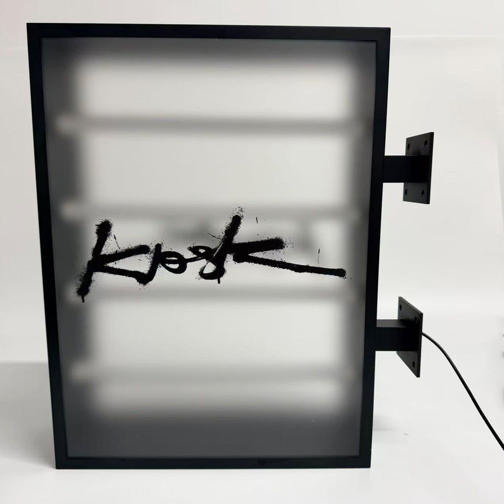 Double Sided LED Tube Light Box Sign | Red Illuminated Hanging Sign with Black Stainless Steel Frame
