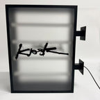 Double Sided LED Tube Light Box Sign | Red Illuminated Hanging Sign with Black Stainless Steel Frame