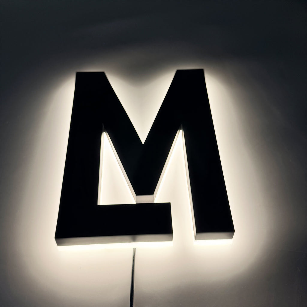 Custom Stainless Steel Halo Lit LED Channel Letters – Backlit Alphabet Sign for Business & Storefront