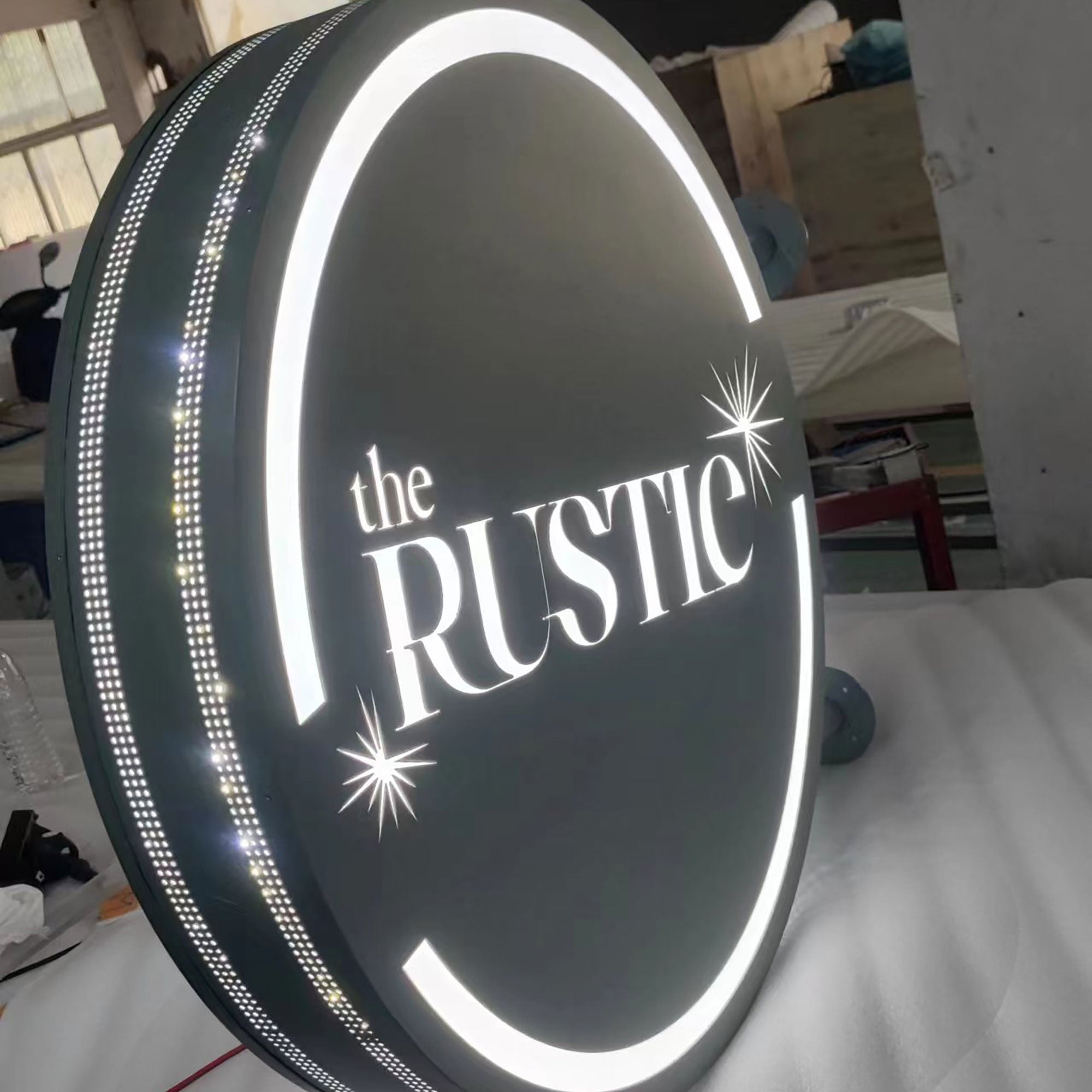 Double Sided Custom Sign, RGB LED Sign, Store Front Sign, Personalized Sign, Wall Blade Sign, Outdoor Sign, Double Sided Projecting Light Box, Round Lightbox Sign Main image