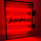 Double Sided LED Tube Light Box Sign | Red Illuminated Hanging Sign with Black Stainless Steel Frame