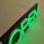 Custom Black Painted Light Box Sign – Wall Mounted LED Sign with Raised Green Acrylic Letters, 3D Illuminated Business Signage for Storefront, Office, Restaurant & Retail Branding