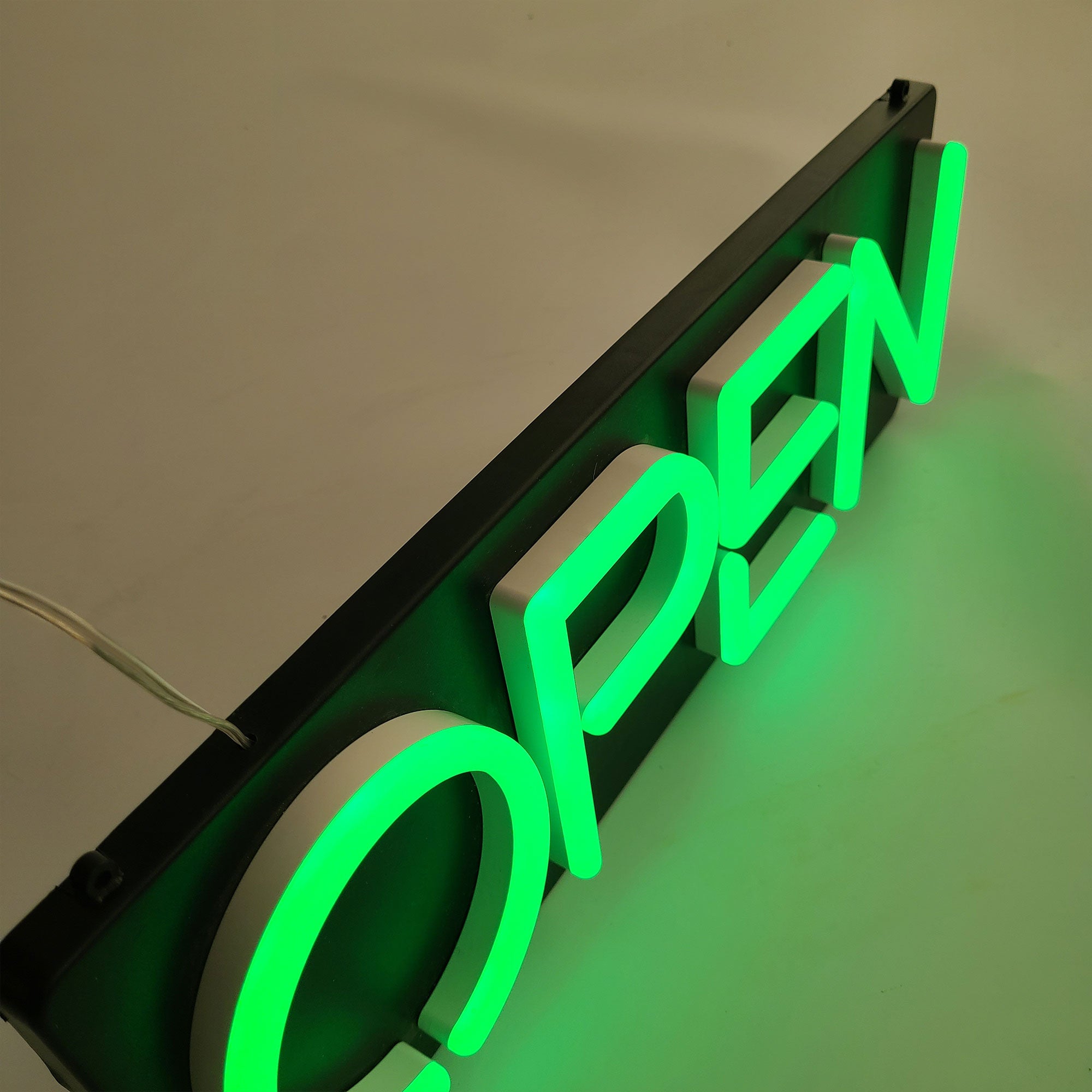 Custom Black Painted Light Box Sign – Wall Mounted LED Sign with Raised Green Acrylic Letters, 3D Illuminated Business Signage for Storefront, Office, Restaurant & Retail Branding