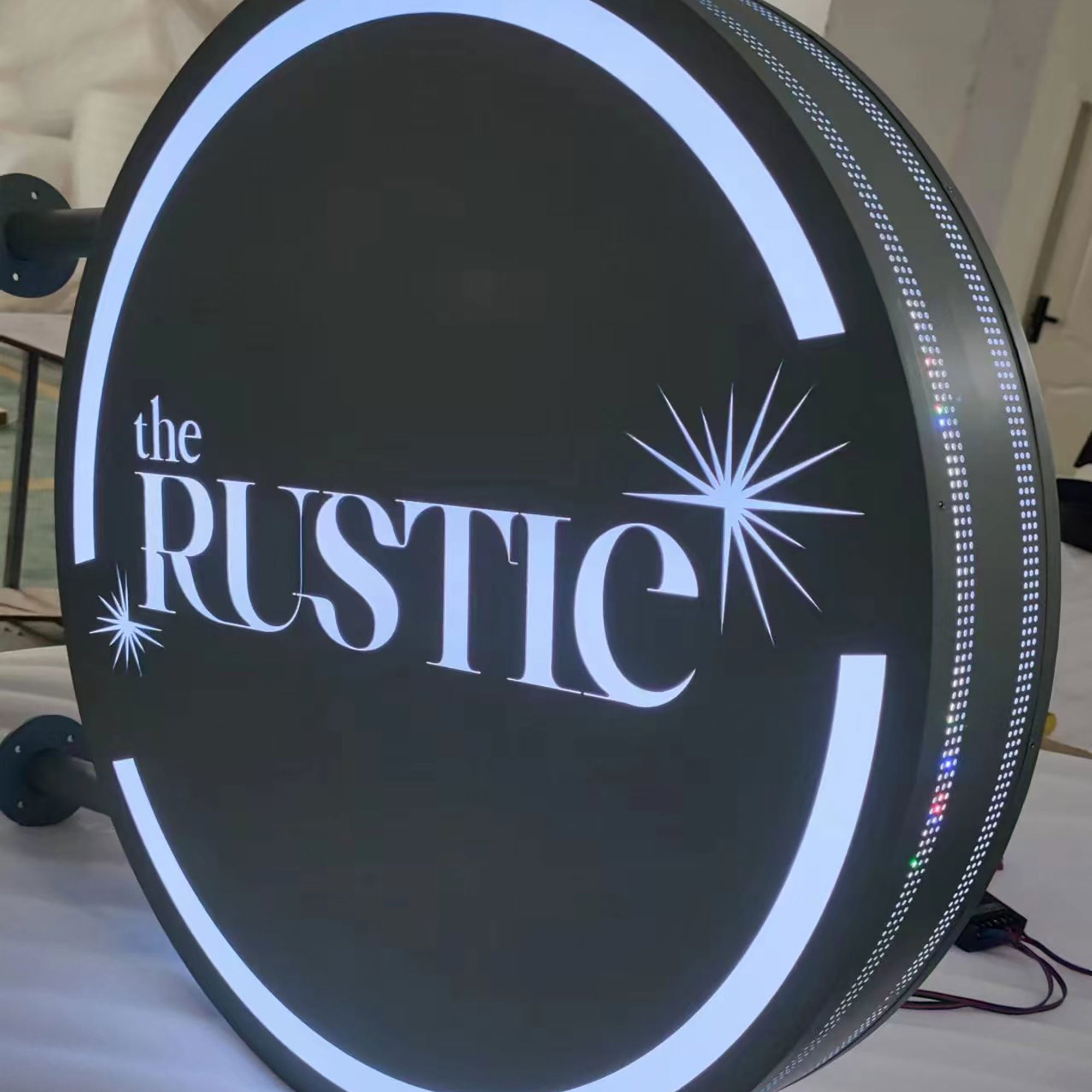 Double Sided Custom Sign, RGB LED Sign, Store Front Sign, Personalized Sign, Wall Blade Sign, Outdoor Sign, Double Sided Projecting Light Box, Round Lightbox Sign Secondary image