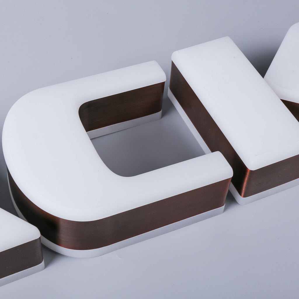 Waterproof led store signage double sided illuminated 3d channel letters sign with copper finish