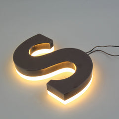 Custom Black Backlit Letters in Stainless Steel | Blue LED Glow |  LED Stainless Steel Signage |  Lighting for Business