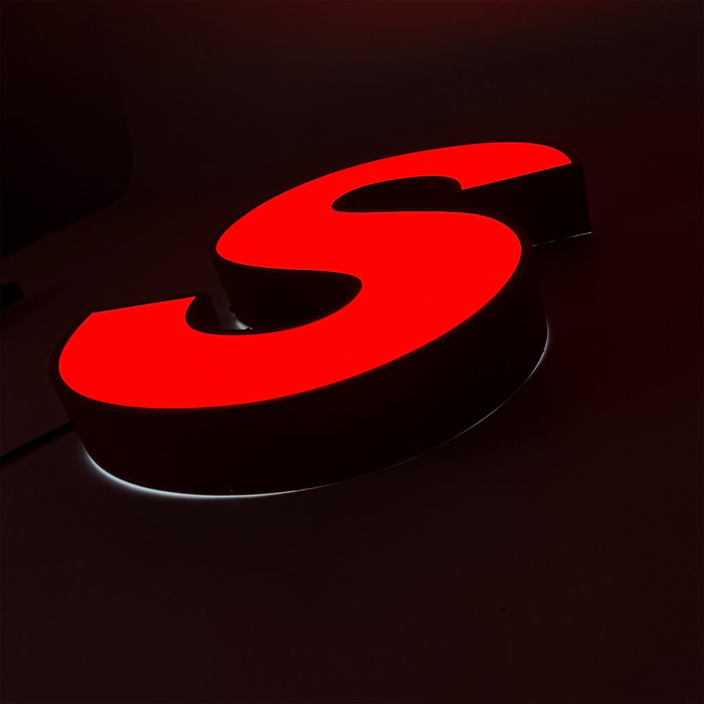 Custom Red Face Lit Channel Letter Sign, LED Storefront Logo Sign, 3D Illuminated Business Name Sign