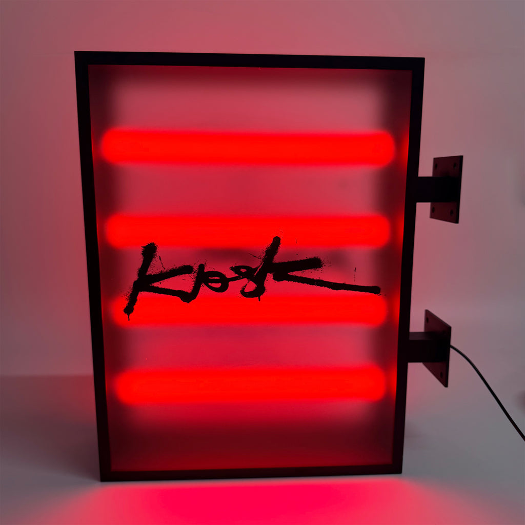 Double Sided LED Tube Light Box Sign | Red Illuminated Hanging Sign with Black Stainless Steel Frame