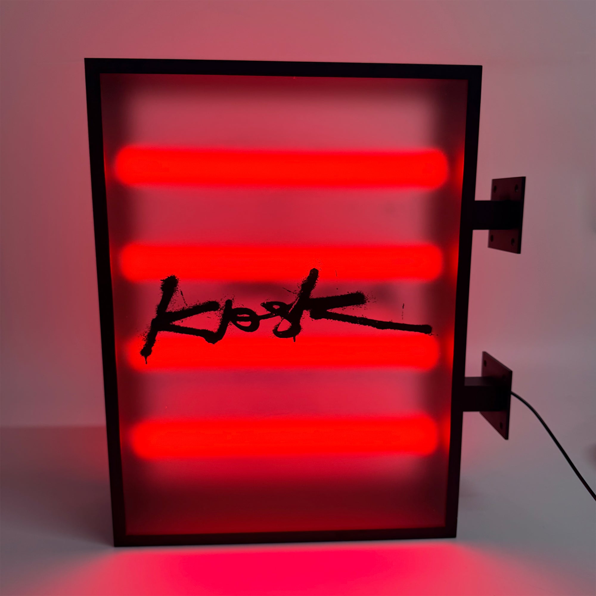 Double Sided LED Tube Light Box Sign | Red Illuminated Hanging Sign with Black Stainless Steel Frame