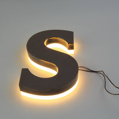 Custom Black Backlit Letters in Stainless Steel | Blue LED Glow |  LED Stainless Steel Signage |  Lighting for Business