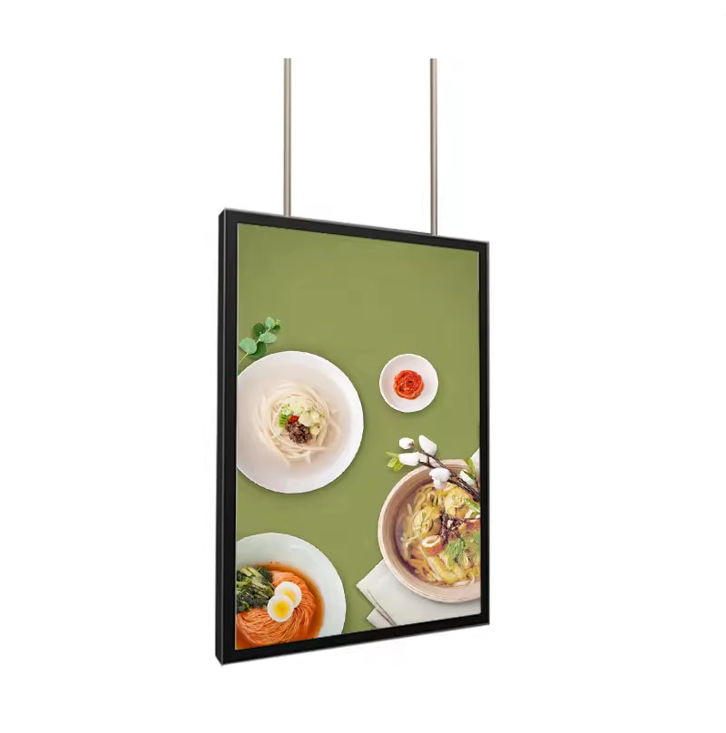 Double-Sided Hanging LED Lightbox – Floating Acrylic Display, Custom Sizes, Eye-Catching for Stores & Restaurants