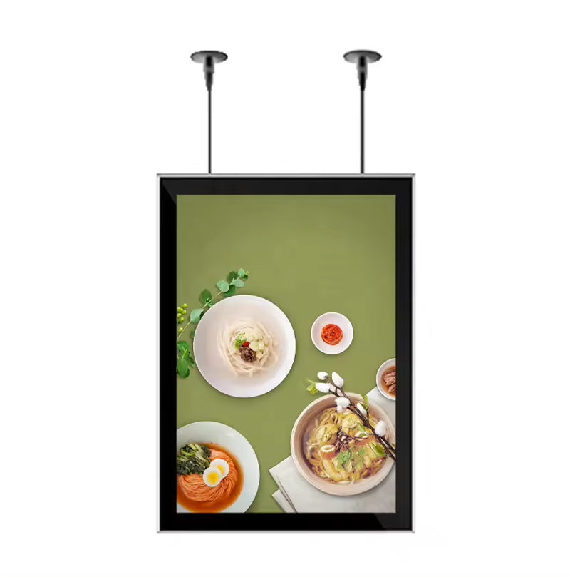 Double-Sided Hanging LED Lightbox – Floating Acrylic Display, Custom Sizes, Eye-Catching for Stores & Restaurants