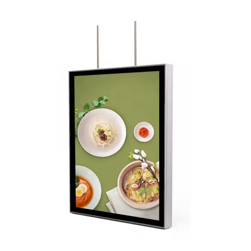 Double-Sided Hanging LED Lightbox – Floating Acrylic Display, Custom Sizes, Eye-Catching for Stores & Restaurants
