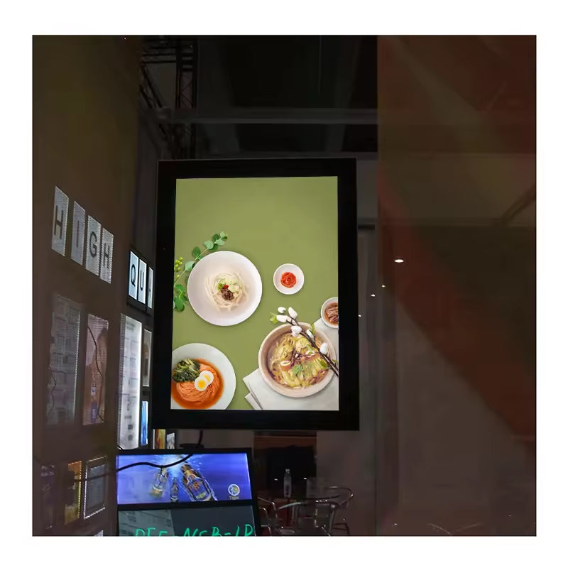 Double-Sided Hanging LED Lightbox – Floating Acrylic Display, Custom Sizes, Eye-Catching for Stores & Restaurants